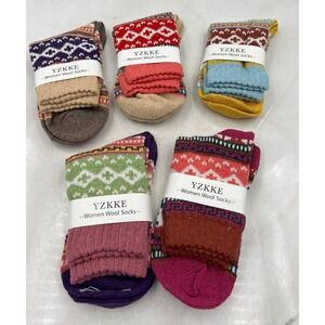 YZKKE Womens Wool Socks Fair Isle Pattern Cozy Warm Winter Pack 5